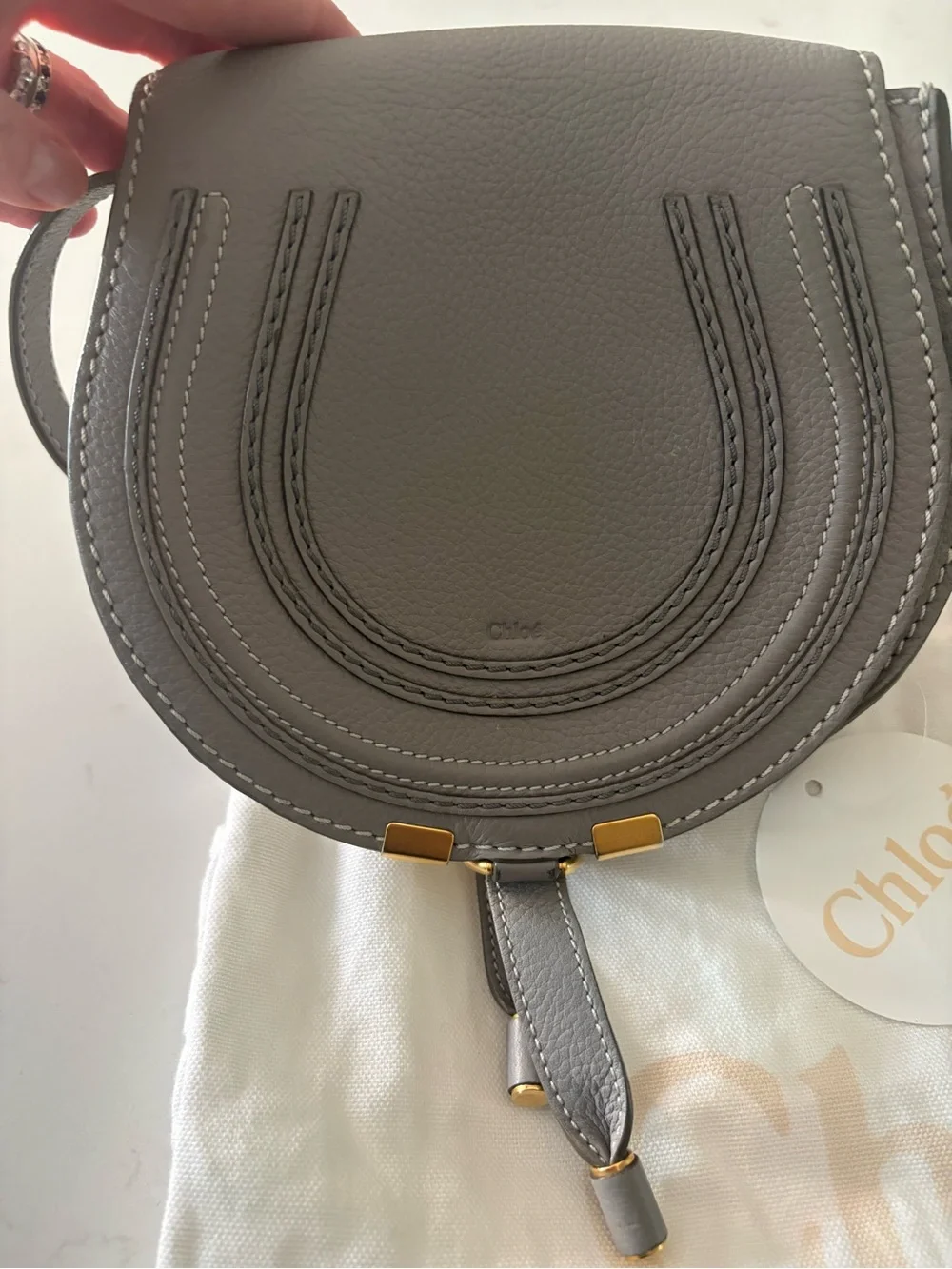 Chloe mini/small Marcie Saddle Crossbody in Cashmere Gray Like New
